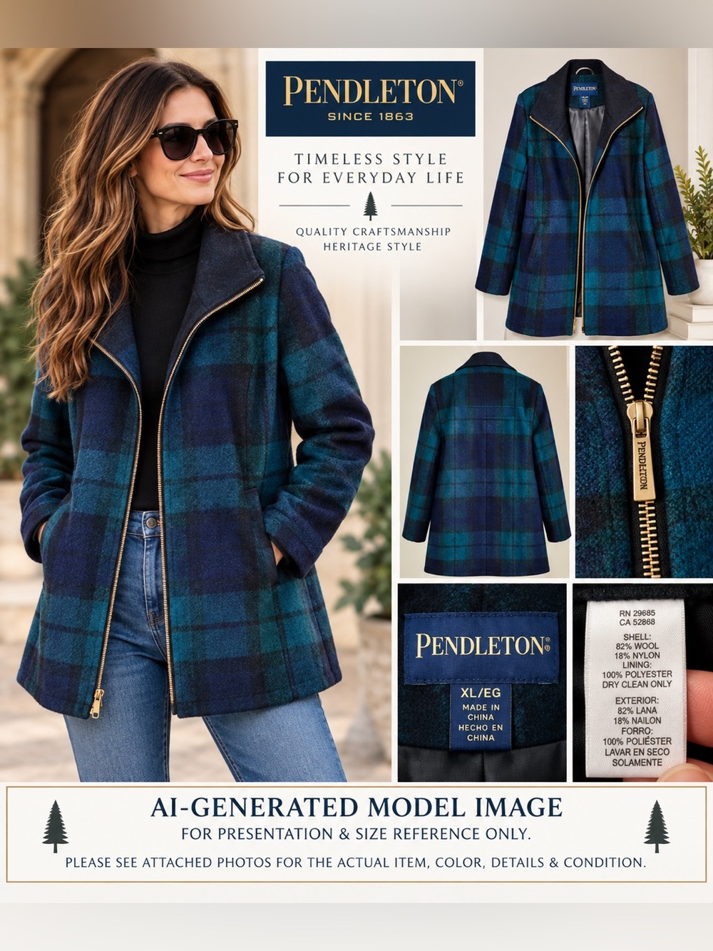 Pendleton Women’s Plaid Wool‑Blend Jacket